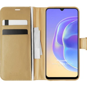Vivo V21E Kılıf Delux Leather Wallet Gold