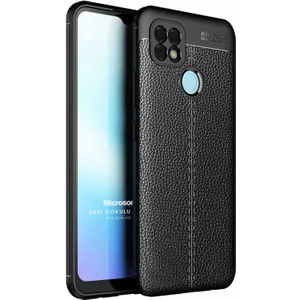 Realme C25 Kılıf Deri Dokulu Silikon Siyah