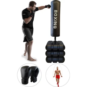 Spor Byfit 178 cm Devrilmez Ayaklı Büyük Boks Vurma Standı + Boks Eldiveni + Atlama Ipi - 3'lü Set