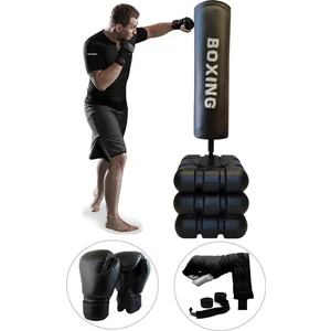 Spor Byfit 178 cm Devrilmez Ayaklı Büyük Boks Vurma Standı + Boks Eldiveni + Boks Bandajı - 3'lü Set