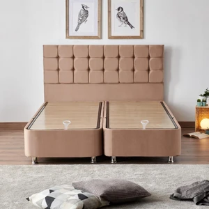 Niron Rama Baza ve Başlık Seti 160 x 200 cm Çift Kişilik Sütlü Kahve Metal Profil Baza ve Başlığı Soho Kumaş