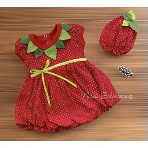 Bebe Çilekli Elbise Bere ve Bileklik Takım