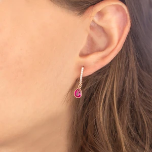 Ravza Gümüş 925 Ayar Gümüş Yakut Taşlı Sallantılı Damla Küpe 