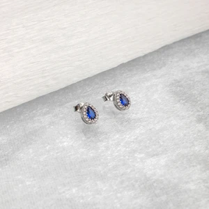 Ravza Gümüş 925 Ayar Gümüş Safir Taşlı Damla Küpe