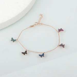 Ravza Gümüş 925 Ayar Gümüş Mix Taşlı 5'li Kelebek Bileklik 