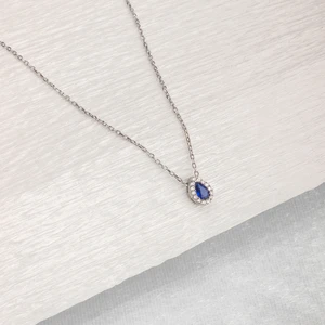 Ravza Gümüş 925 Ayar Gümüş Safir Taşlı Damla Kolye 