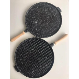 Çift Taraflı Tava Granit 34 cm Döküm Bazlama Gözleme Izgara Tavası