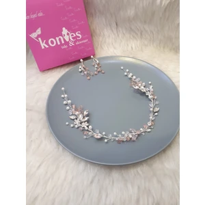 Kontes Gelin Tacı Saç Aksesuarı ve Küpe