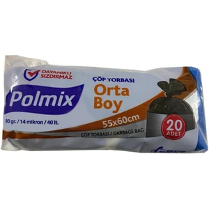 ÇÖP TORBASI POLMİX ORTA BOY 80 GRAM 55X60 SİYAH 1 PAKET