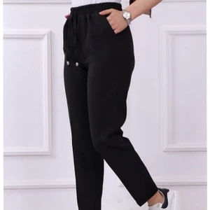 Lucia Fashion Kadın Siyah Dar Paça Cep Detaylı Dabıl Kumaş Pantalon