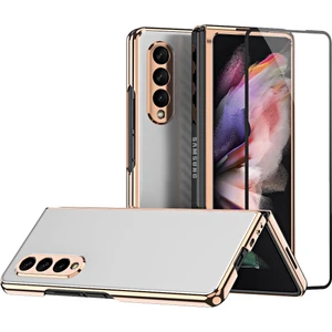 Samsung Galaxy Z Fold 3 5G İçin Kaplama Mat Metal Doku Ekran Koruyucu ile Tam Vücut Koruma Kılıfı Kapak Gümüş (Yurt Dışından)