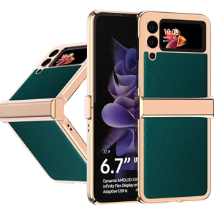 Samsung Galaxy Z Flip 3 5G İçin Hibrid Çapraz Desen Deri Kaplama Tampon Her Şey Dahil Koruyucu Kılıf Kapak Yeşil (Yurt Dışından)