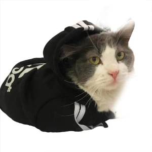 Siyah Adidog Kapşonlu Duo Kedi Sweatshirt Kedi Kazağı L
