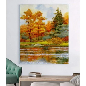 Kanvas Tablo, Göl Kenarında Autumne Ormanı
