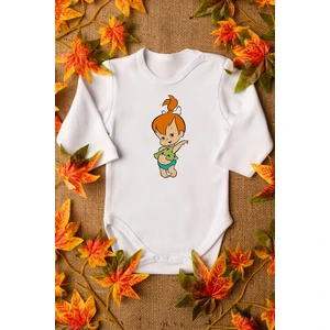 Kız Bebek Taş Devri Çakıl Bebek Organik Baskılı Pamuklı Zıbın