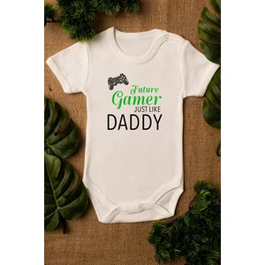 Erkek Ekru Bebek Gamer Daddy Baskılı Çıtçıtlı