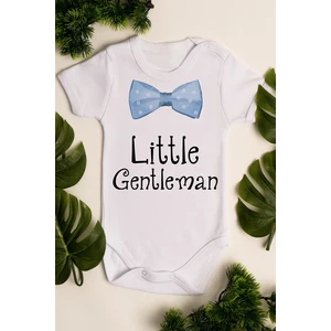 Erkek Beyaz Bebek Little Gentleman Baskılı Çıtçıtlı