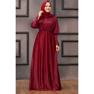 Neva Style  Tesettürlü Abiye Elbise - Simli Bordo Tesettür Abiye Elbise 5367BR