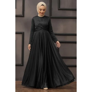 Neva Style  Tesettürlü Abiye Elbise - Simli Siyah Tesettür Abiye Elbise 5397S
