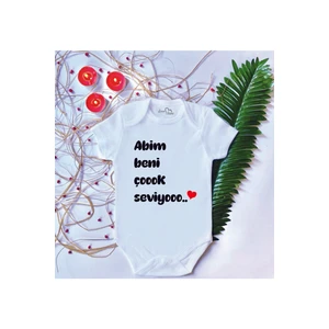 Unisex Bebek Baskılı Abim Beni Çok Seviyor Pamuklu Çıtçıtlı Body Zıbın