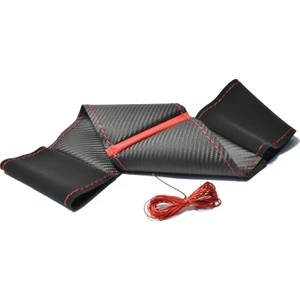 Gürler Oto Aksesuar Şahin Doğan Alkantra-Karbon Kırmızı Yüzüklü Direksiyon Kılıf