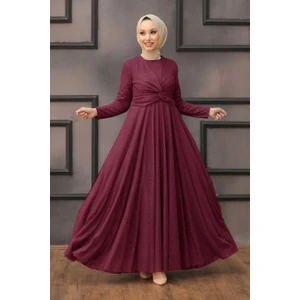 Neva Style  Tesettürlü Abiye Elbise - Simli Fuşya Tesettür Abiye Elbise 5397F