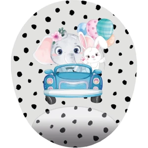 Mağaza Depom Yavru Fil ve Tavşan - Baskılı Özel Tasarım Oval Mouse Pad