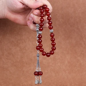 Büyük Boy Gümüş Tasarım Akik Taşı Tesbih