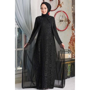Neva Style  Neva Style - Dantelli Siyah Tesettür Abiye Elbise 20803S