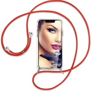 Oppo Reno 5 Lite Kılıf Boyun - Omuz Askılı Köşe Korumalı Kırmızı Ipli Şeffaf Silikon