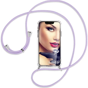 Oppo Reno 5 Lite Kılıf Boyun - Omuz Askılı Köşe Korumalı Lila Ipli Şeffaf Silikon