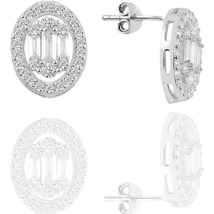 Söğütlü Silver Gümüş Rodyumlu Oval Gümüş Baget Taşlı Kupe