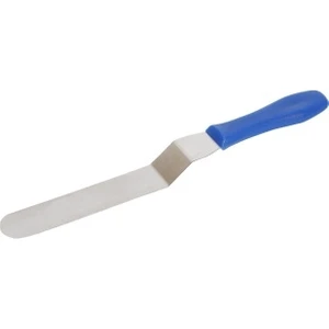 Mavi Saplı Lüx Paslanmaz Çelik Spatula Eğik Pasta Sıvama Kazıma Paleti