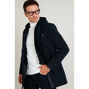 Çıkarılabilir Kapüşonlu Kırçıllı Slim Fit Kaşe Kaban Erkek KABAN 5841013