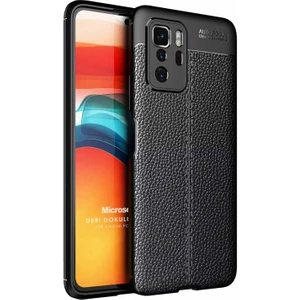 Xiaomi Poco X3 Gt Kılıf Deri Dokulu Silikon Siyah