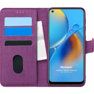Oppo A74 4g Kılıf Fabric Book Wallet Mor