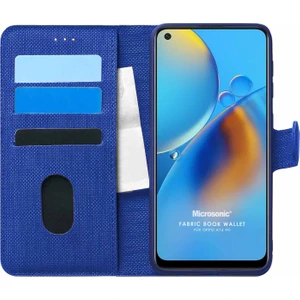 Oppo A74 4g Kılıf Fabric Book Wallet Lacivert