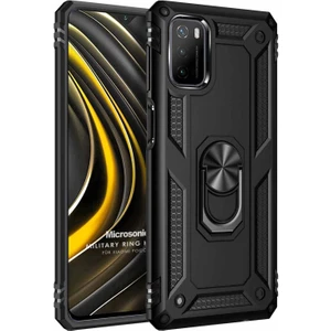 Xiaomi Poco M3 Kılıf Military Ring Holder Siyah