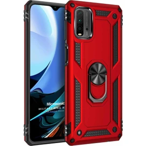 Xiaomi Redmi 9t Kılıf Military Ring Holder Kırmızı