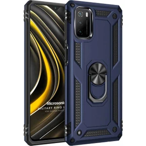 Xiaomi Poco M3 Kılıf Military Ring Holder Lacivert