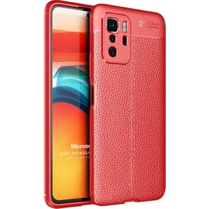 Xiaomi Poco X3 Gt Kılıf Deri Dokulu Silikon Kırmızı