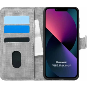 Appple iPhone 13 Mini Kılıf Fabric Book Wallet Gri