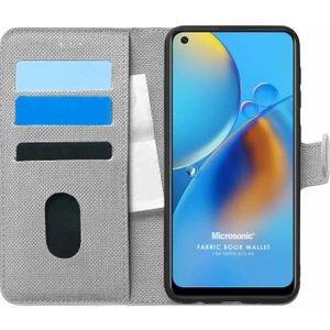 Oppo A74 4g Kılıf Fabric Book Wallet Gri