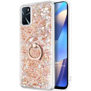 Oppo A16 Kılıf Glitter Liquid Holder Gold