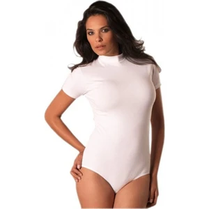 Secret Moda Anıt Likralı Pamuklu Balıkçı Yaka Kısa Kol Çıtçıtlı Body Beyaz