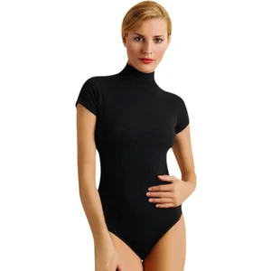 Secret Moda Anıt Likralı Pamuklu Balıkçı Yaka Kısa Kol Çıtçıtlı Body Siyah