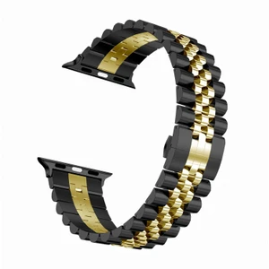 Aktarmobile Apple Watch 7 6 Se 5 4 3 2 1 - 42 / 44 / 45 mm Uyumlu Metal Kordon Rolex Style Kayış Jubilee Bilezik - Siyah