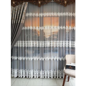 Lüks House Lüks Tül Perde Brode 2 Işlem Beyaz Rengi  - Pile 1e 2.,5 Sıklığı .en 500 , Boy 270