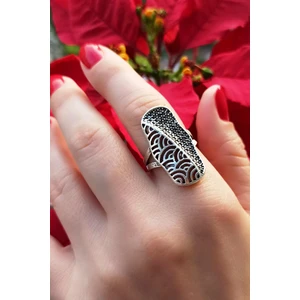 Fildişi Aksesuar Antik Gümüş Kaplama Motif Şekilli El Yapımı Ayarlanabilir Yüzük