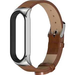 Xiaomi Mi Band Için Mikrofiber Deri Bileklik 6/5/4/3 Kahverengi+Gümüş (Yurt Dışından)